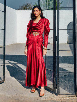 House of Fett - Ruby Red Pleated Gown