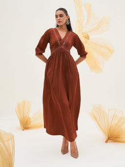 House of Fett - Cocoa Mosaic Brown Maxi Dress