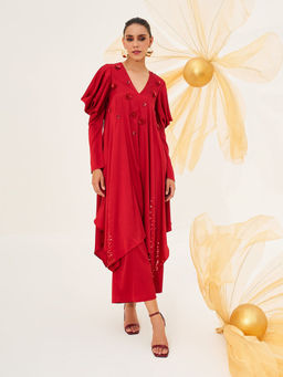 House of Fett - Rubyetta Embroidered Red Midi Dress
