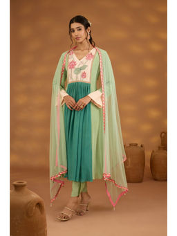ISHA GUPTA TAYAL - Green Kamal Bagh Anarkali and Pant with Dupatta