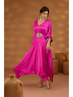 ISHA GUPTA TAYAL - Pink Mrinalini Drape Kaftan and Pant Set with Belt