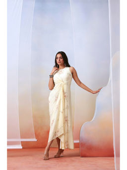 ISHA GUPTA TAYAL - Off White Floral Printed Drape Dress