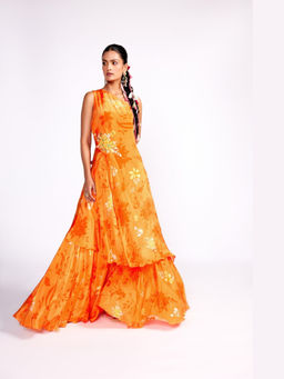 ISHA GUPTA TAYAL - Orange One Shoulder Top and Sharara Set with Dupatta