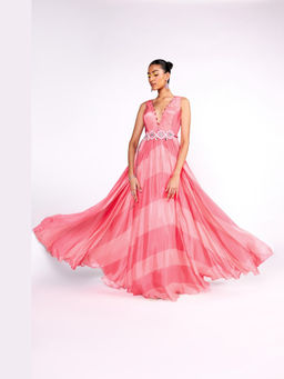 ISHA GUPTA TAYAL - Pink Colourblocked Chiffon Gown