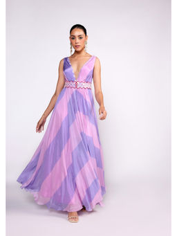 ISHA GUPTA TAYAL - Purple Embroidered Anarkali Dress