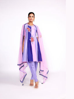 ISHA GUPTA TAYAL - Purple Block Anarkali Kurta and Pant with Dupatta