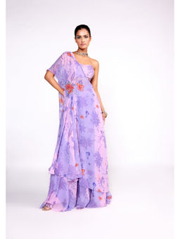 ISHA GUPTA TAYAL - Purple One Shoulder Top and Sharara Set with Bustier