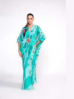 ISHA GUPTA TAYAL - Green Floral Printed Kaftan