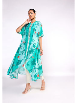 ISHA GUPTA TAYAL - Green Aqua Green Kaftan Kurta and Pant Set with Bustier