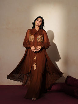 ISHA GUPTA TAYAL - Brown Ruhani Jacket and Pant with Bustier Set