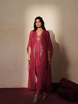 ISHA GUPTA TAYAL - Maroon Ratnika Kurta and Pant with Cape