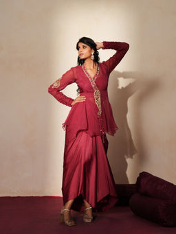 ISHA GUPTA TAYAL - Maroon Itr Skirt with Bustier