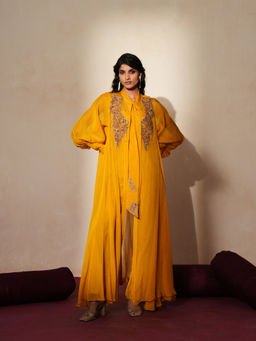 ISHA GUPTA TAYAL - Gold Roshni Cape and Pant with Bustier Set