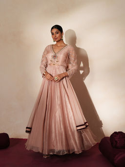 ISHA GUPTA TAYAL - Pink Chandrika Anarkali Gown and Dupatta Set