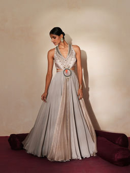 ISHA GUPTA TAYAL - Grey Muktika Anarkali and Dupatta Set