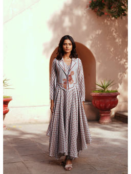 ISHA GUPTA TAYAL - Grey Reva Assymetrical Anarkali and Pant with Jacket