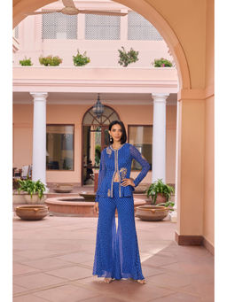 ISHA GUPTA TAYAL - Blue Ridha Top and Sharara and Jacket Set