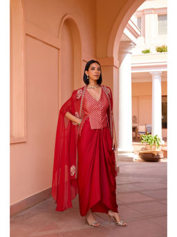 ISHA GUPTA TAYAL - Red Ratan Top and Skirt with Cape