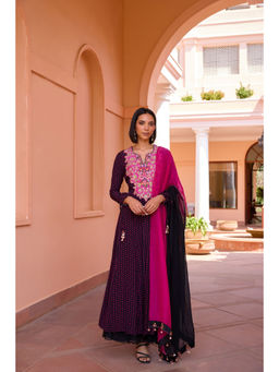 ISHA GUPTA TAYAL - Black Sharanya Anarkali and Pant with Dupatta