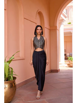 ISHA GUPTA TAYAL - Black Kahani Waist Coat and Dhoti Pant Set