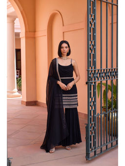 ISHA GUPTA TAYAL - Black Adah Kurta and Sharara Set with Dupatta