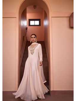 ISHA GUPTA TAYAL - White Masakali Embroidered Anarkali and Dupatta