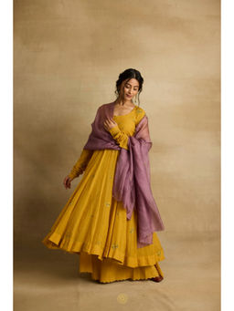 Rhua India - Meher Gold Tissue Chanderi Anarkali and Sharara with Dupatta Sharara Set