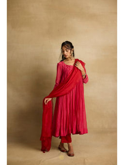 Rhua India - Naisha Hot Pink Mul Chanderi Kurta and Pant with Kota Silk Dupatta