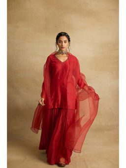 Rhua India - Red Embellished Kurta and Pant with Dupatta