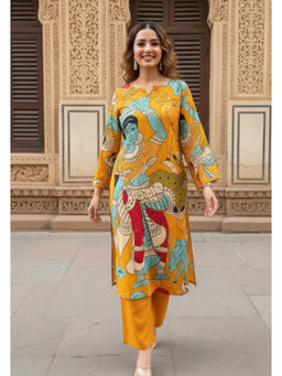 Ishnya - Printed Straight Fit Yellow Kurta With Pant