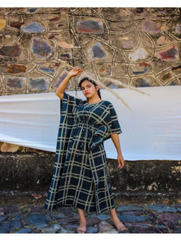 Meeta's - Aastha Blue Hand-Block Printed Cotton Kaftan