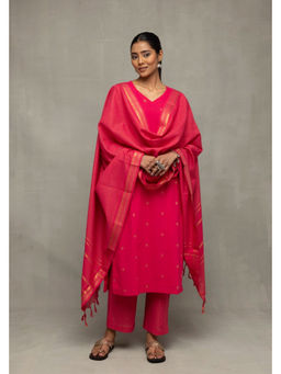 Sutra Art of Clothing - Pink Woven Design Radiance South Cotton Kurta With Pant And Dupatta