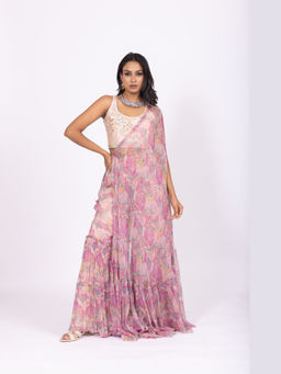 LABEL NAARITI - Nallini Pink Floral Top and Sharara with Dupatta