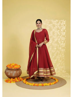 LABEL MAE - Noor Maroon Anarkali With Pant And Dupatta