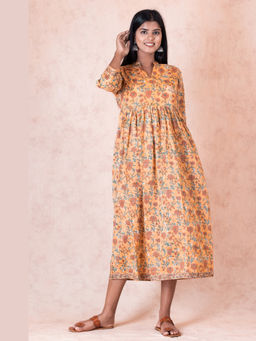 Meeta's - Ballerina Mustard Block Print Dress