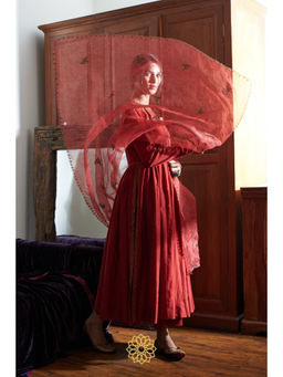 Rhua India - Crimson Chanderi Anarkali With Pant And Dupatta