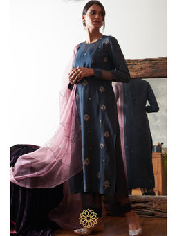 Rhua India - Blue Moonlight Silk Kurta and Pant with Dupatta