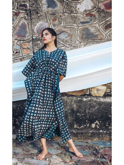Meeta's - Royal blue Amrita Hand-Block Printed Kaftan