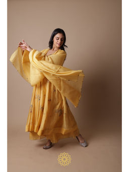 Rhua India - Afra Yellow Embellished Anarkali and Pant with Dupatta