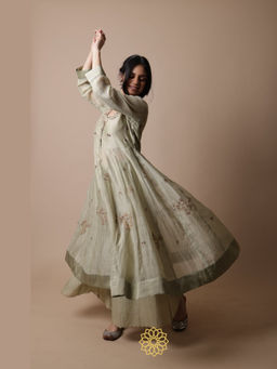 Rhua India - Afra Green Embroidered Anarkali and Pant with Dupatta