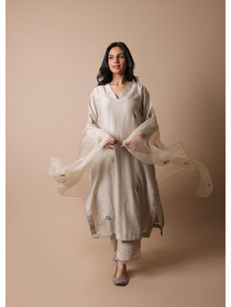 Rhua India - Beige Afsa Almond Kurta and Pant with Dupatta