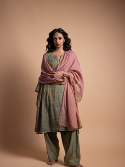 Rhua India - Green Tissue Chanderi Kurta and Pant with Dupatta