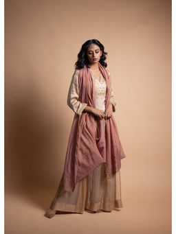 Rhua India - Tashi Beige Embroidered Kurt and Sharara Suit Set with Dupatta