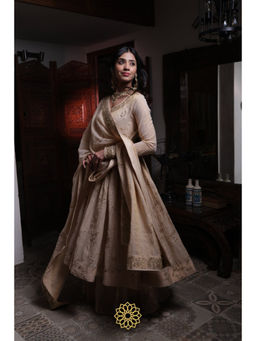 Rhua India - Riya Soft Gold Tissue Chanderi Anarkali and Sharara with Dupatta