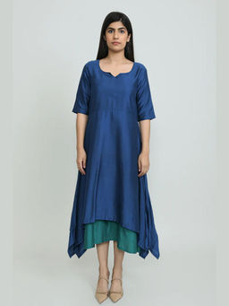 OMAANA - Casa Luxe Handkerchief Blue Kurta With Skirt
