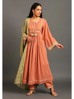 OMAANA - Haseena Rust Kurta With Pant And Dupatta