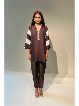 Rukinder Kumar - Chocolate Twill Brown Kurta With Pant Co-ords