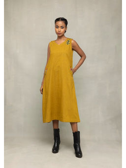 Sutra Art of Clothing - Olive Green Khadi Embriodered Dress