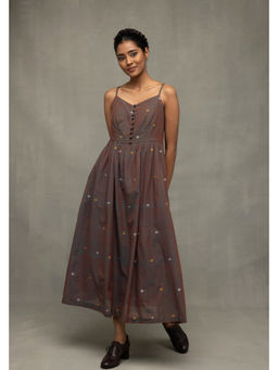 Sutra Art of Clothing - Brown Duo Tone Jamdani Hand-Woven Midi Dress