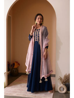SURABHI ARYA - Blue Georgette Embroidered Anarkali with Duppatta